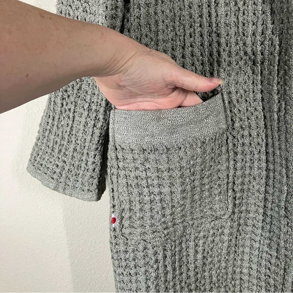 ONSEN Supima Waffle Knit Bath Robe S Unisex Hood Pockets NO BELT Gray Loungewear